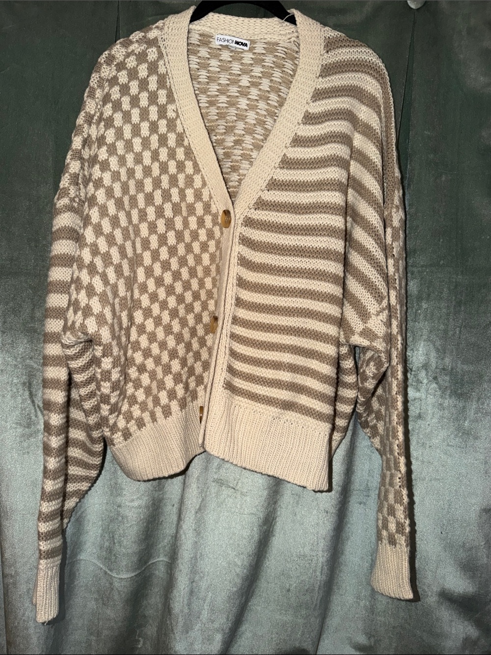 Fashion Nova Beige Mixed-Pattern Button-Up Cardigan